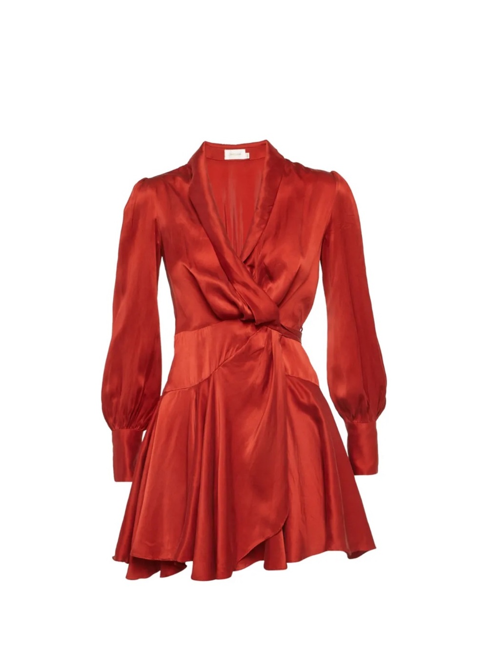 bebe Red Satin Wrap Long Sleeve Mini Dress
